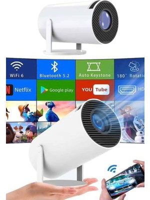 Ematcrt Sinema Projektörü Android HDMI USB Wifi Ses Çıkışlı Ayaklı Projeksiyon Taşınabilir Yeni Nesil - Lisinya
