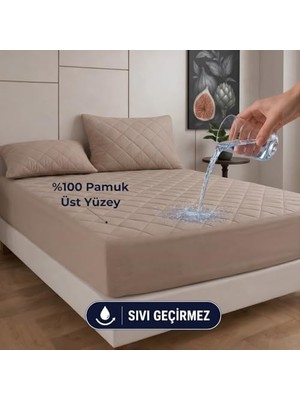 Livizmir Moda Formeya Kahverengi Kapitone Sıvı Geçirmez Yatak Koruyucu Fitted Alez ÇARŞAF%100 Pamuk 160X200