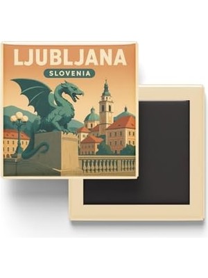 Livizmir Moda Ljubljana Slovenya - Ejderha Köprüsü - Baskılı Buzdolap Magneti Kare 9x9 cm