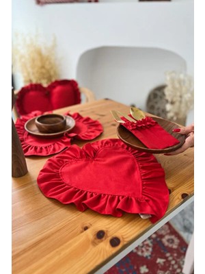 Kai Home Lovely Kalp Fırfırlı Keten Supla / Amerikan Servis 2li