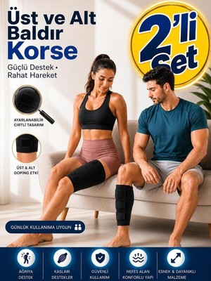 Ankaflex 2 Li Set Alt ve Üst Medikal Baldır Korsesi Uyluk Bandajı Dörtlü Kas Desteği Unisex Nefes Alabilir Neopren Kaymaz Diz Arkası Kas Sıkıştırma Kolluğu