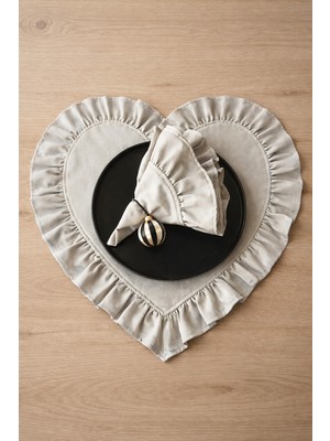 Kai Home Moonlit Dak Keten Gri Kalp Fırfırlı Keten Supla / Amerikan Servis 2\'li