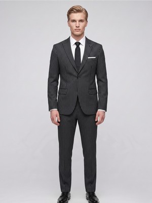 Plus Scorpion Erkek Çizgili Takım Elbise – Slim Fit Modern Kesim Şık Klasik Ceket Pantolon Takım