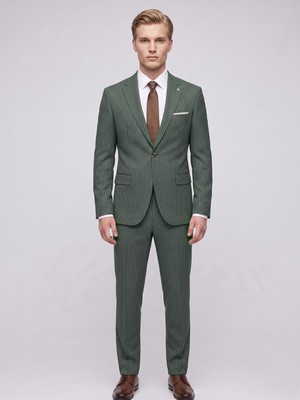 Plus Scorpion Erkek Çizgili Takım Elbise – Slim Fit Modern Kesim Şık Klasik Ceket Pantolon Takım