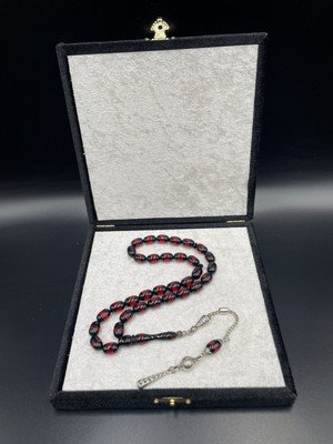 Onurlu Tesbihane Çift Renk Beyrut Tesbih Kırmızı 8X12 mm Kapsül Kesim Erkek Tesbihi