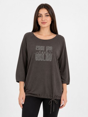 Neden Tekstil Kadın Rahat Kesim Baskılı Reglan Kol Bluz