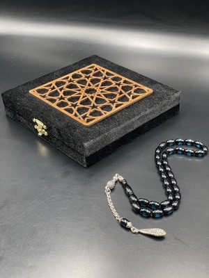 Onurlu Tesbihane Çift Renk Beyrut Tesbih Mavi 6,5X11 mm Kapsül Kesim Erkek Tesbihi
