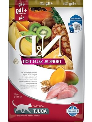 Frefly Store Tropikal Meyveli Yetişkin Kedi Maması, Tavuklu, 4+1 kg