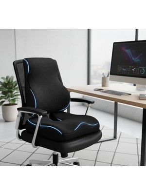 Frefly Store Siyah Sırt Bel Destek Minderi ve Oturma Minderi Seti