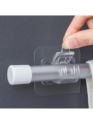 Frefly Store Kendinden Yapışkanlı Perde Çubuğu Braketi, 4 Adet Set