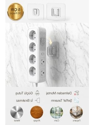 Frefly Store Yapışkanlı Duvar Askı Aparatı, 5 Çift Set ile Delmeden Montaj Kolaylığı