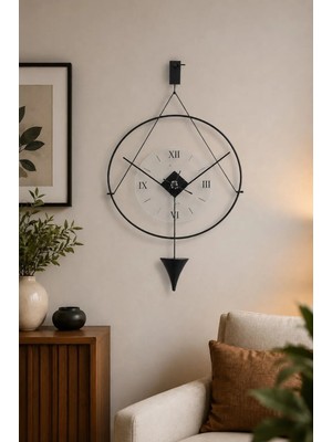Bablo Meridyen Black Klasik Sessiz Mekanizma Metal Gövde Temperli Cam Duvar Saati G50xY90 cm