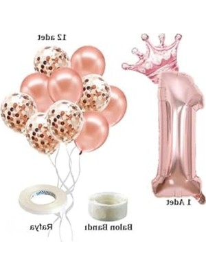 Frefly Store Rose Gold Rakam Folyo Balon ve Konfetili Balon Seti