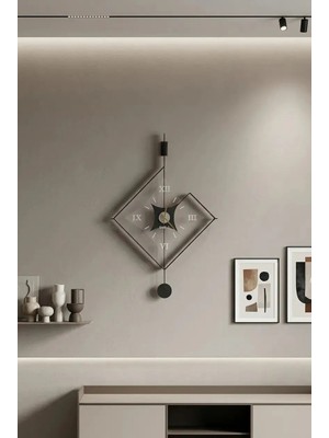 Bablo Eksen Black Klasik Sessiz Mekanizma Metal Gövde Temperli Cam Modern Duvar Saati G57 cm x Y90 cm
