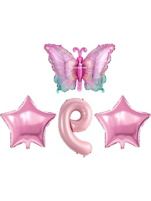 Frefly Store Pembe Kelebekli Folyo Balon Seti, 9 Yaş Için Eğlenceli Kutlama