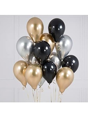 Frefly Store 30 Adet Gümüş, Altın ve Siyah Pastel Renkli Parti Balonu Seti