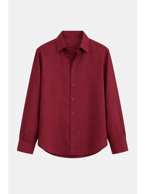 Vamos Modal Kumaş Oversize Gömlek Bordo