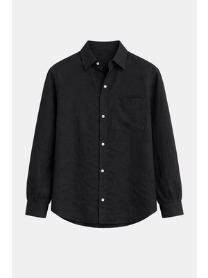 Vamos Modal Kumaş Cepli Oversize Gömlek Siyah