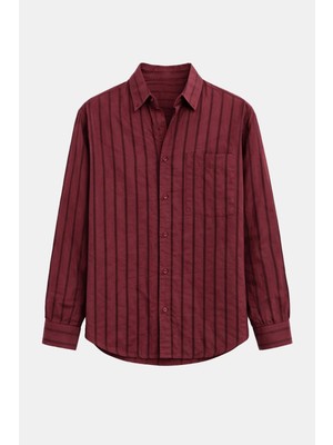 Vamos Çizgili Oversize Gömlek Bordo