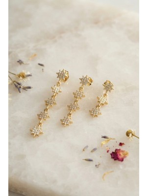 Tios Shop Krm 3 Lü Set Küpe Gold Renk Kutup Yıldızı Detaylı Krm
