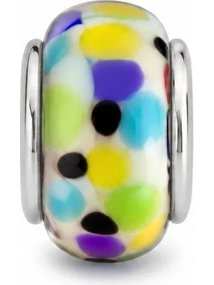 Poseidons Jewellery El Yapımı Murano Cam Charm – Pastel Confetti Serisi | Beyaz Zemin Çok Renkli Cam Boncuk