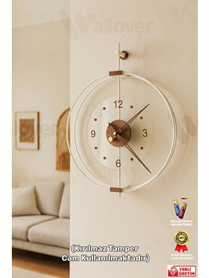 Novélune Duvar Saati: Büyük Boy Çift Çemberli Lüks Kırılmaz Camlı , 60X75 cm