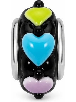 Poseidons Jewellery Tasarım Pop Hearts Collection – Siyah Cam Üzerine Renkli Kalp Murano Charm