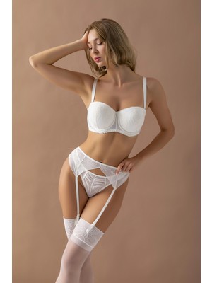 Çamaşır Kenti Hafif Destekli Sütyen, String, Jartiyer ve Çorap Takım Ekru (MGP31956)