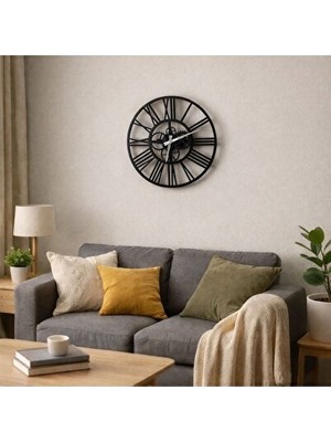 Novélune Duvar Saati: 50CM Siyah Ahşap Roma Rakamlı Modern