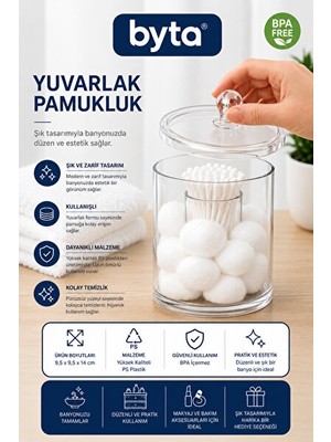 Novélune Makyaj & Takı Organizeri: Kapaklı Şeffaf Yuvarlak Pamukluk – Banyo ve Makyaj Organizeri