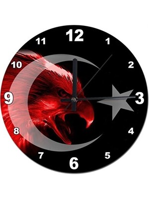 Novélune Duvar Saati: Kırmızı Kartal Türk Bayrağı Temalı Sessiz