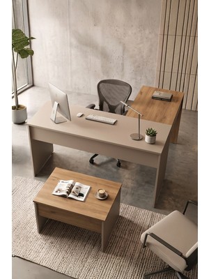 Robin Home Opus Yönetici Ofis Takımı Makam Takımı 2 Parça Çalışma Masası Sehpa Sepet-Kumsal