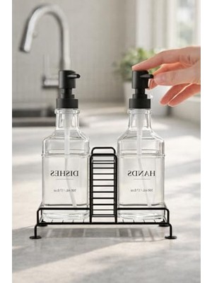 Frefly Store Stantlı Siyah Sıvı Sabunluk Seti, Deterjanlık ve Şık Düzenleyici
