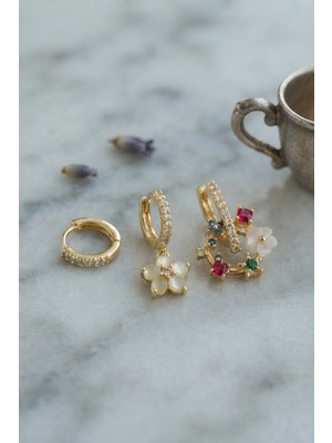 Havor 3 Lü Set Gold Renk Çiçek Model Küpe