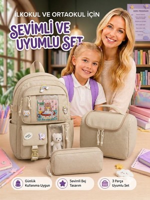 Pairla Okul Çantası Seti Kız Çocuk 3'lü Ilkokul Ortaokul Okul Çantası Su Geçirmez Sırt Çantası Beslenme Çantası Kalemlik Ortopedik Ergonomik Hafif Dayanıklı Geniş Hacimli Okul Seti