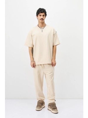 Vamos Paça Lastikli Basic Oversize Eşofman Takımı Taş