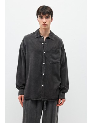 Vamos Oversize Yıkamalı Cep Detaylı Gömlek Siyah