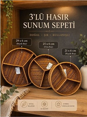 Novélune Sepet: Hasır Bölmeli 3'lü Dekoratif Seti