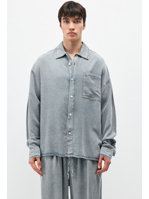 Vamos Oversize Yıkamalı Cep Detaylı Gömlek Gri