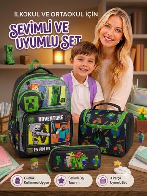 Pairla Okul Çantası Seti Erkek Çocuk 3'lü Ilkokul Ortaokul Okul Çantası Su Geçirmez Sırt Çantası Beslenme Çantası Kalemlik Ortopedik Ergonomik Hafif Dayanıklı Geniş Hacimli Okul Seti