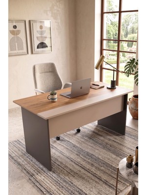 Robin Home Nexus 147X77 cm Ofis Çalışma Masası Bilgisayar Masası Yönetici Masası Sepet-Kumsal-Antrasit