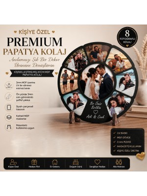 Kutup Yıldızı Tasarım Atölyesi Kişiye Özel 8 Fotoğraflı Premium Papatya Kolaj Çerçeve | 20CM Masaüstü Dekoratif Ahşap Tablo Çerçeve | Sevgiliye & Yıldönümü Hediyesi