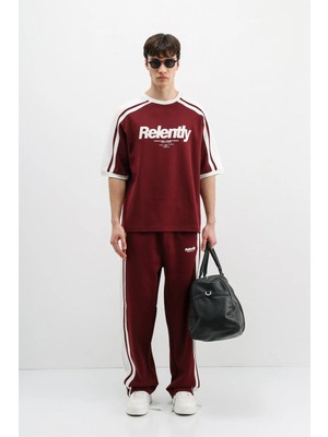 Vamos Oversize Baskılı Eşofman Takım Bordo