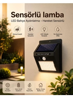 Midas Toptan Home Sensörlü, Güneş Enerjili LED Duvar Lambası Bahçe ve Balkon Aydınlatma