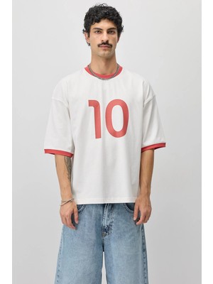 Vamos Oversize Baskılı Tişört Ekru