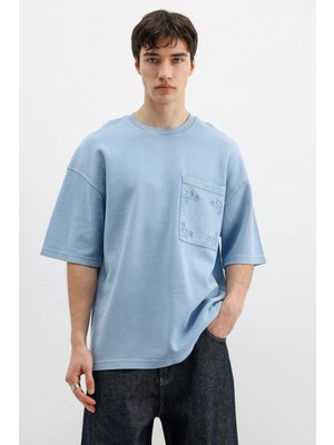 Vamos Oversize Baskılı Tişört Bebe Mavi