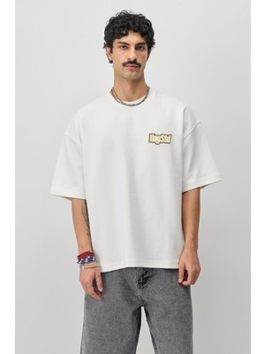 Vamos Oversize Baskılı Tişört Ekru