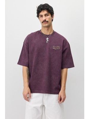 Vamos Oversize Baskılı Tişört Bordo