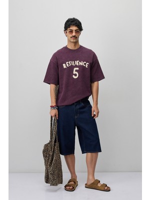 Vamos Oversize Baskılı Tişört Bordo