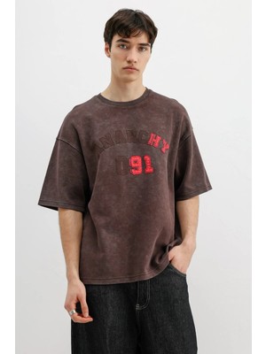 Vamos Oversize Baskılı Tişört Kahve